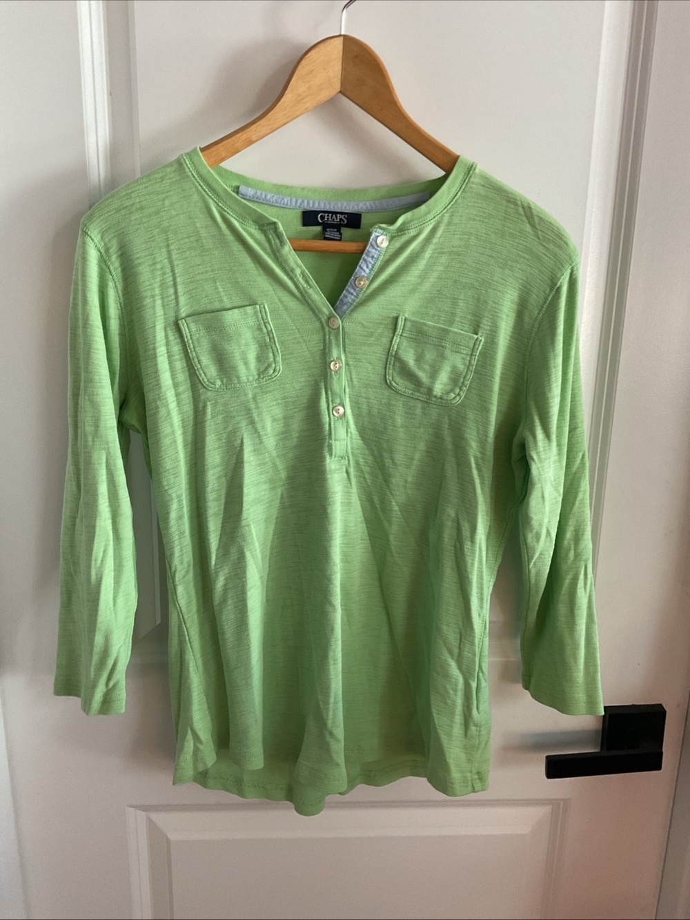 Chaps - Bright Lime Green Long Sleeve Henley - Ladies Size Medium